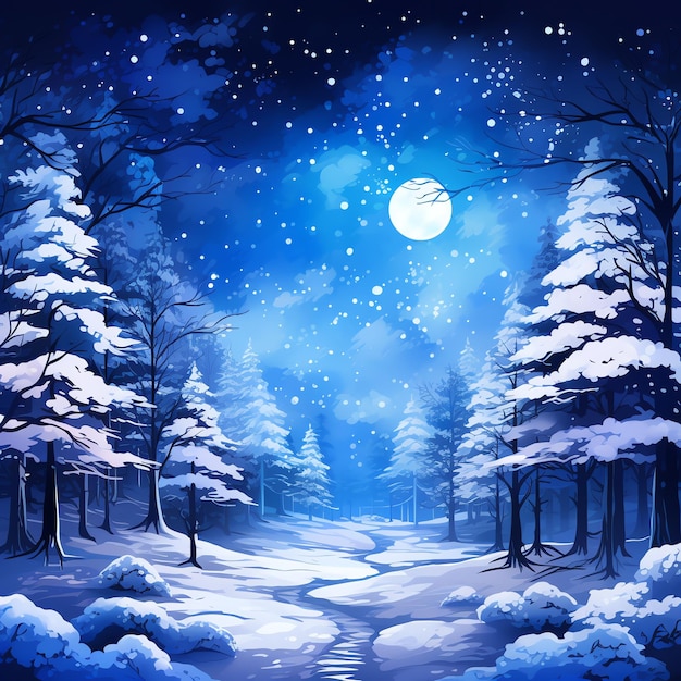 linda floresta nevada azul gelo inverno conto de fadas mundo de fantasia ilustração clipart