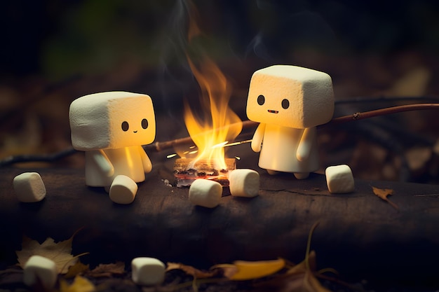 linda fogueira de marshmallow ilustração do Dia Nacional de Brinde de Marshmallow