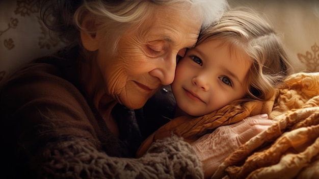 Linda foto Abuela y nieta abrazándose