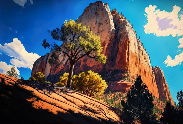 Linda foto de ângulo baixo da luz solar de uma rocha no Parque Nacional de Zion