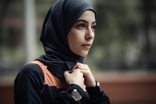 Linda garota árabe vestindo um hijab com fundo desfocado