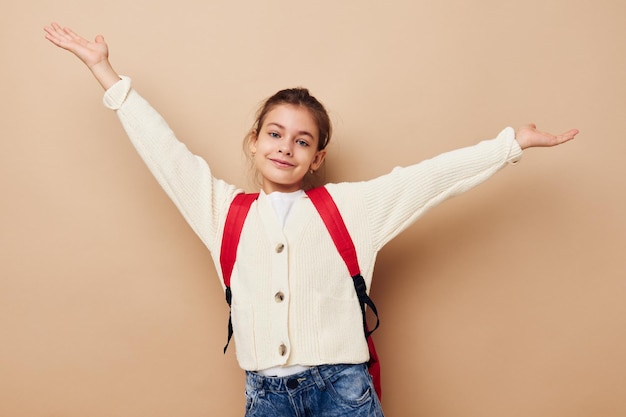 Linda garota colegial mochila escola Estilo de vida inalterado