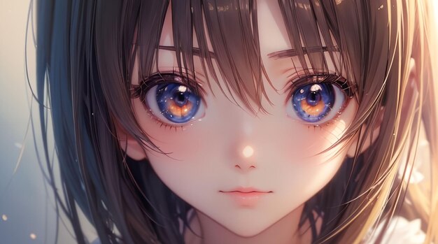 Linda garota com olhos kawaii estilo anime para ideia ou papel de parede