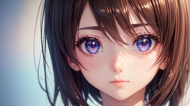 Linda garota com olhos kawaii estilo anime para ideia ou papel de parede