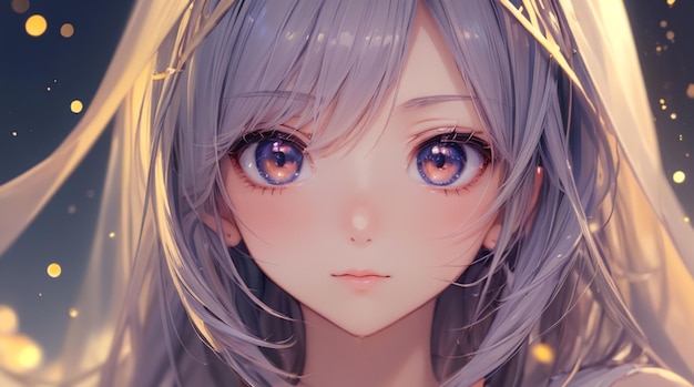 Linda garota com olhos kawaii estilo anime para ideia ou papel de parede