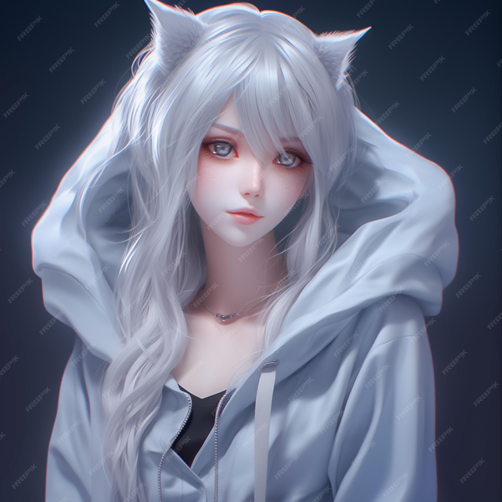 Fundo Duas Garotas De Anime Com Roupas De Gato Lobo Segurando