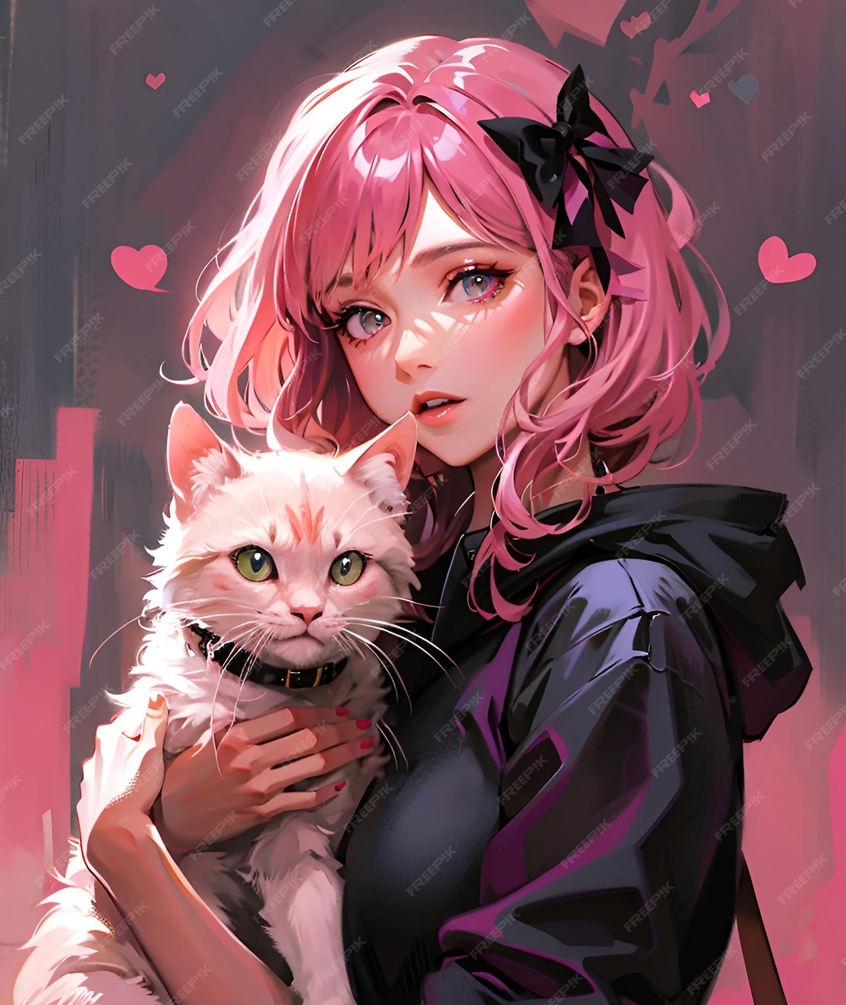 Poster Menina de Gato de Anime Bonita