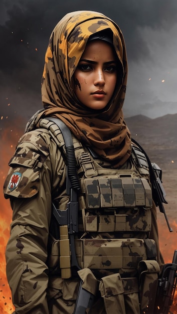 Linda garota do Afeganistão com armadura corporal completa