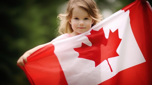 Linda garota do dia do Canadá com imagem gerada por IA de celebração da bandeira canadense