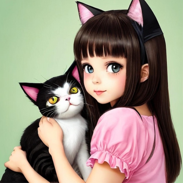 linda garota e seu gato