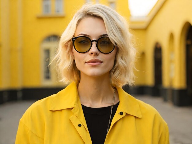 Linda garota europeia com cabelo loiro em tom amarelo