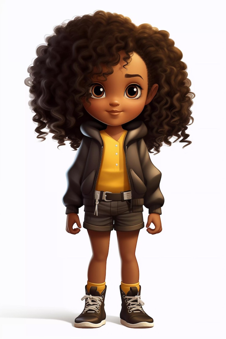 Foto linda garota feliz personagem de desenho animado