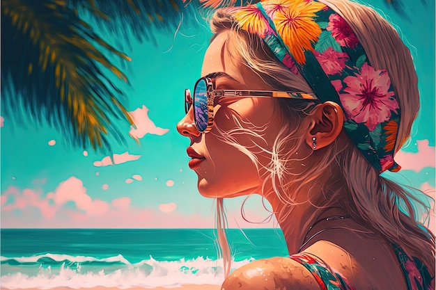 Linda garota retrato horário de verão vibrações de verão Amor de verão Generative Ai