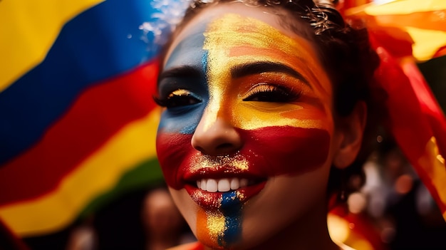 linda garota segurando a bandeira do orgulho do arco-íris no festival