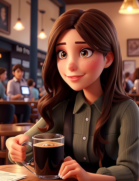 Linda garota tomando café