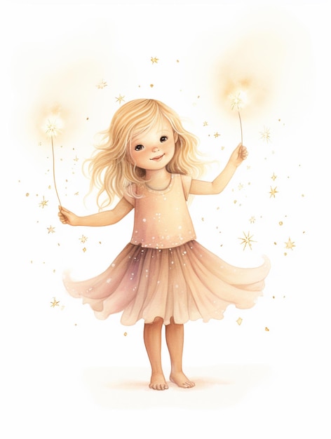 Foto linda garotinha com diamante em nuvem brilhante de estrelas mágicas ilustração de conto de fadas