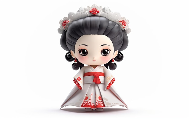 Linda geisha japonesa 3D aislada en blanco