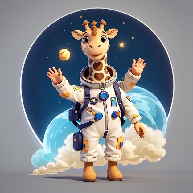 Foto linda girafa astronauta agitando la mano icona vectorial de dibujos animados ilustración icona de ciencia animal aislada