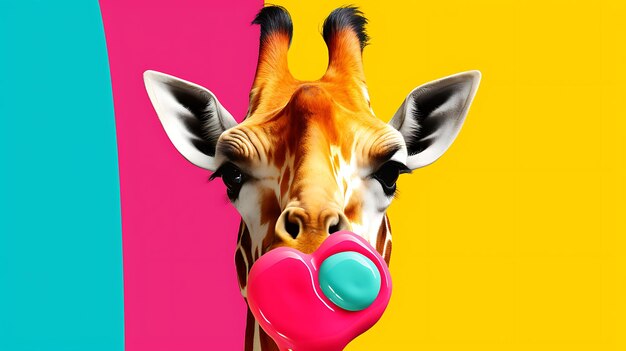 Foto linda girafa de dibujos animados en color pastel fondo animal