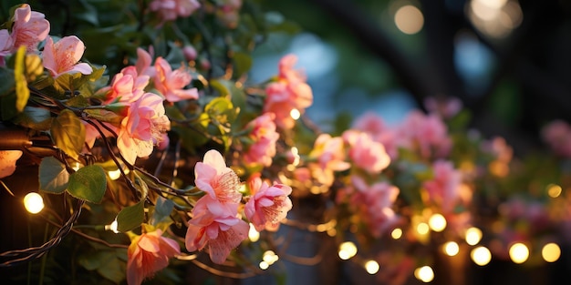 Linda guirlanda de jardim em flores fechadas à noite AI generativa