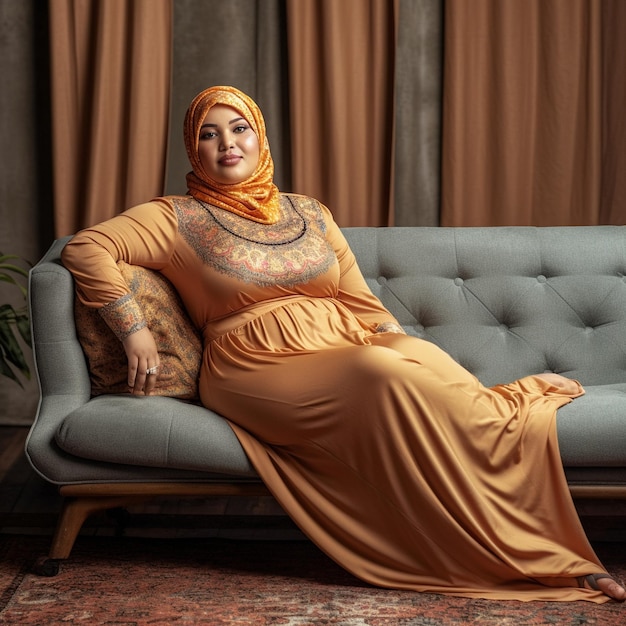 Linda y hermosa mujer musulmana asiática con hijab personalizado