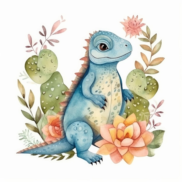 Linda iguana de acuarela Ilustración Generativa AI