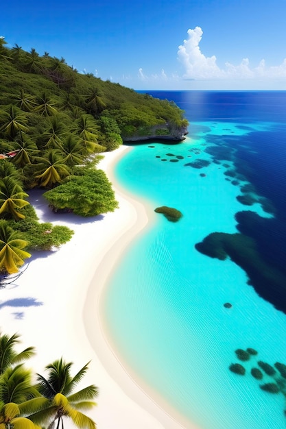 Linda ilha paradisíaca tropical com águas azuis cristalinas e praias de areia branca