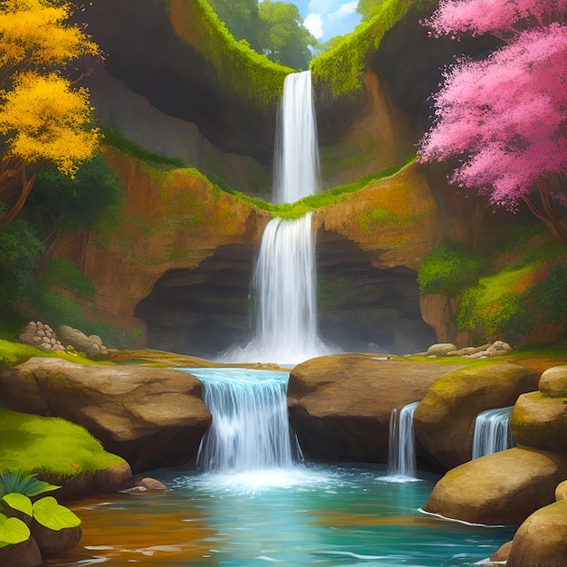 Linda ilustração colorida de cachoeira gerada por IA