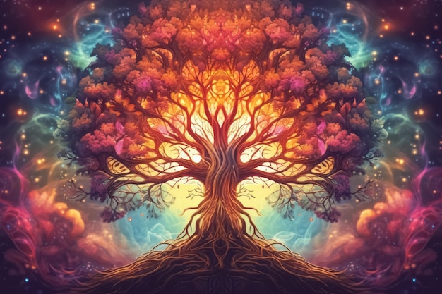 Linda ilustração da Árvore da Vida símbolo sagrado Individualidade prosperidade e conceito de crescimento
