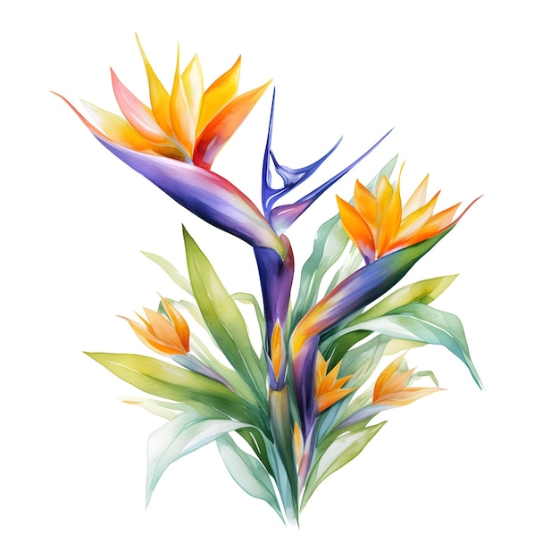 Linda ilustração de buquê floral em aquarela flores de ave do paraíso