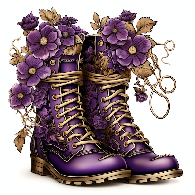Foto linda ilustração de clipart de botas vitorianas roxas com cordões