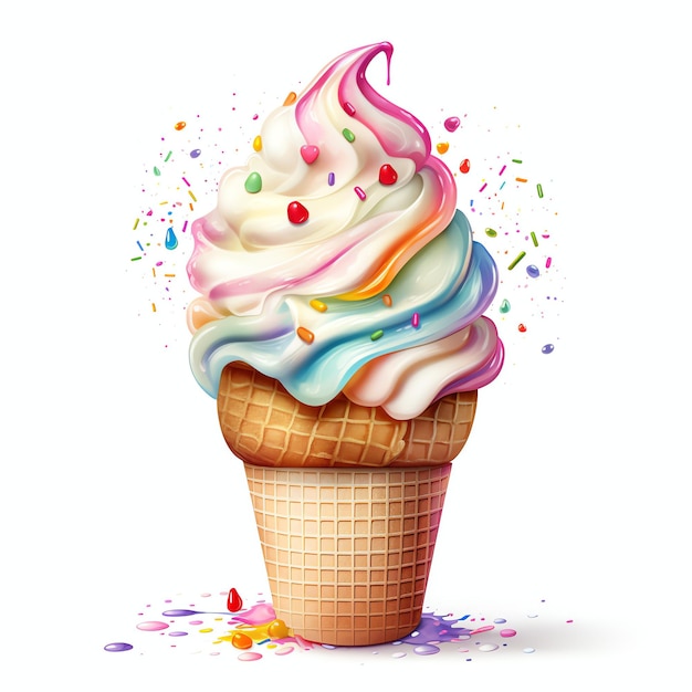 linda ilustração de clipart de sorvete de arco-íris de unicórnio colorido