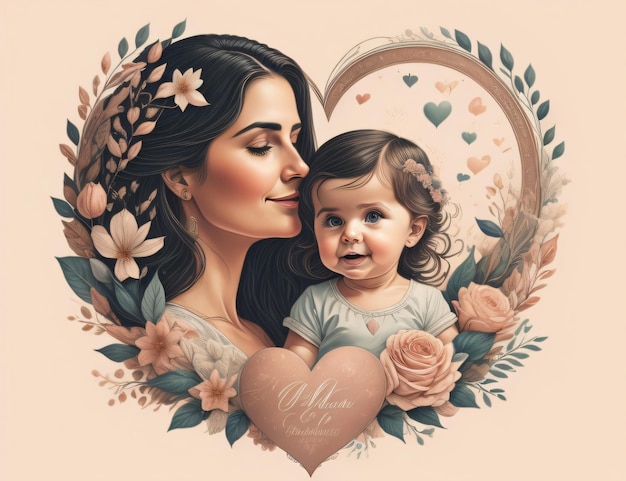 Linda ilustração de mãe bebê