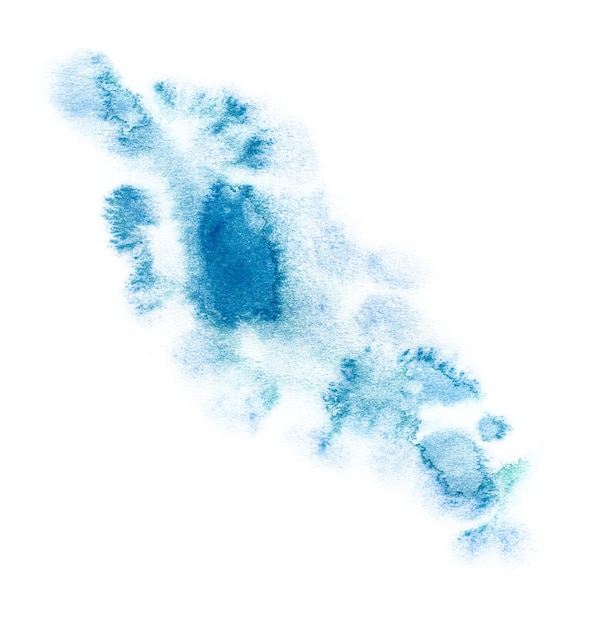 Linda ilustração de marca de mancha azul claro abstrata desenhada à mão em aquarela
