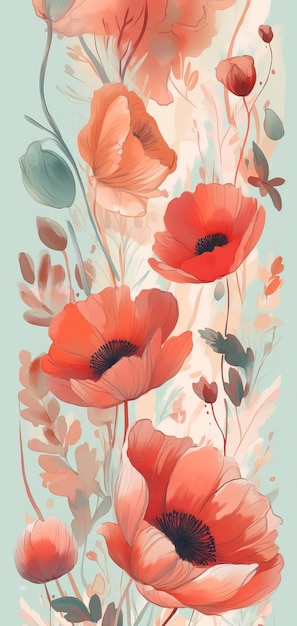 Linda ilustração floral pastel fundo papel de parede vertical Generative Ai