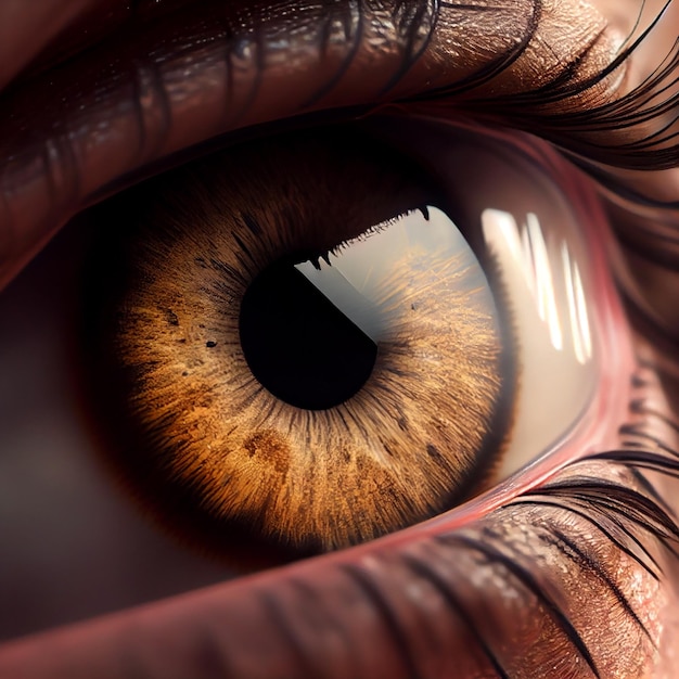 Foto linda ilustração macro de grandes olhos castanhos ia generativa