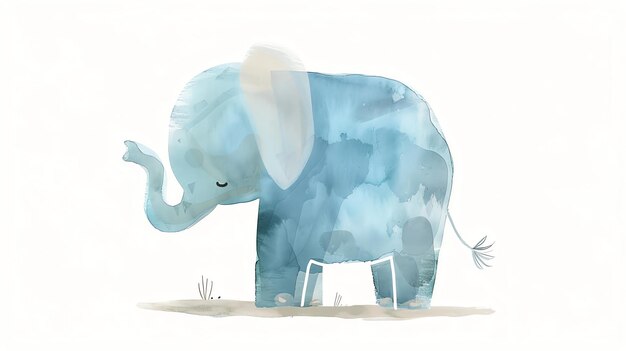 Una linda ilustración en acuarela de un elefante azul El elefante tiene una larga trompa orejas grandes y una sonrisa amistosa