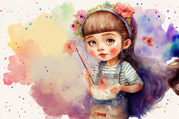 Linda ilustración acuarela de niños artistas