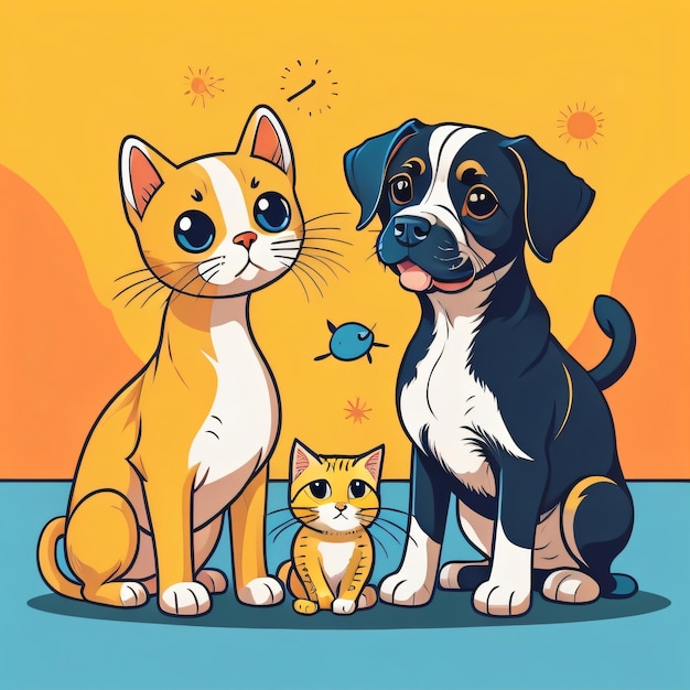 Foto linda ilustración animal de gatos y perros para diseño de camisetas