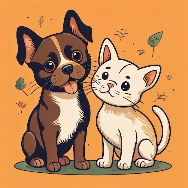 Linda ilustración animal de gatos y perros para diseño de camisetas