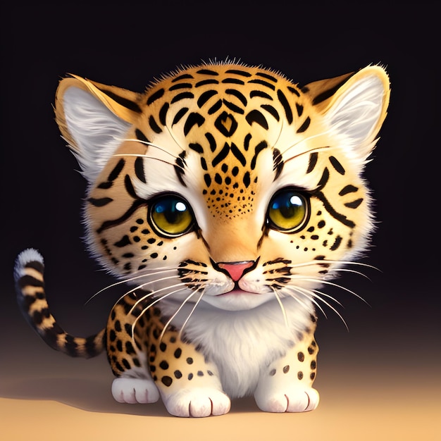 una linda ilustración de un cachorro de leopardo chibi