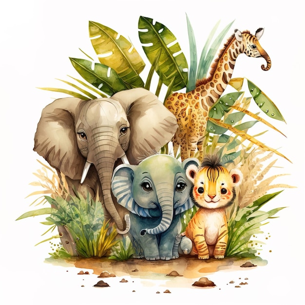 Linda ilustración dibujada a mano de un elefante de dibujos animados que se puede usar para un libro de imágenes para niños