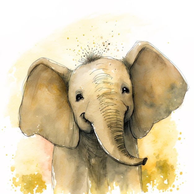 Linda ilustración dibujada a mano de un elefante de dibujos animados que se puede usar para un libro de imágenes para niños