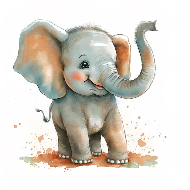Linda ilustración dibujada a mano de un elefante de dibujos animados que se puede usar para un libro de imágenes para niños