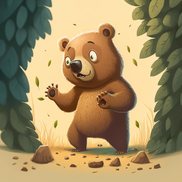 Linda ilustración dibujada a mano de un oso de dibujos animados que se puede usar para un libro de imágenes para niños
