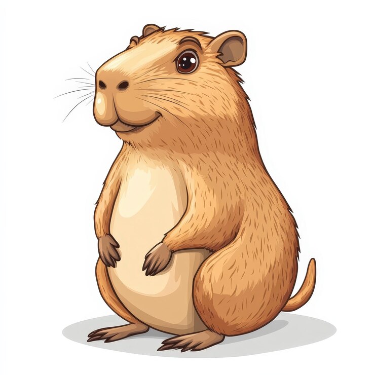 Foto una linda ilustración de dibujos animados de un capibara que muestra sus características amigables y su pelaje esponjoso ideal para libros para niños o diseños con temas de animales
