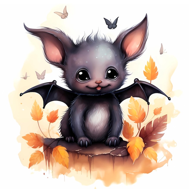 Linda ilustración de murciélago de halloween en acuarela