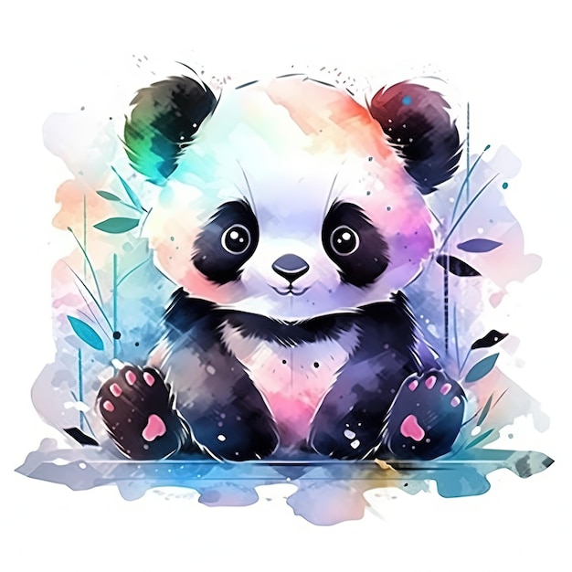 Linda ilustración de panda de acuarela AI GenerativexA