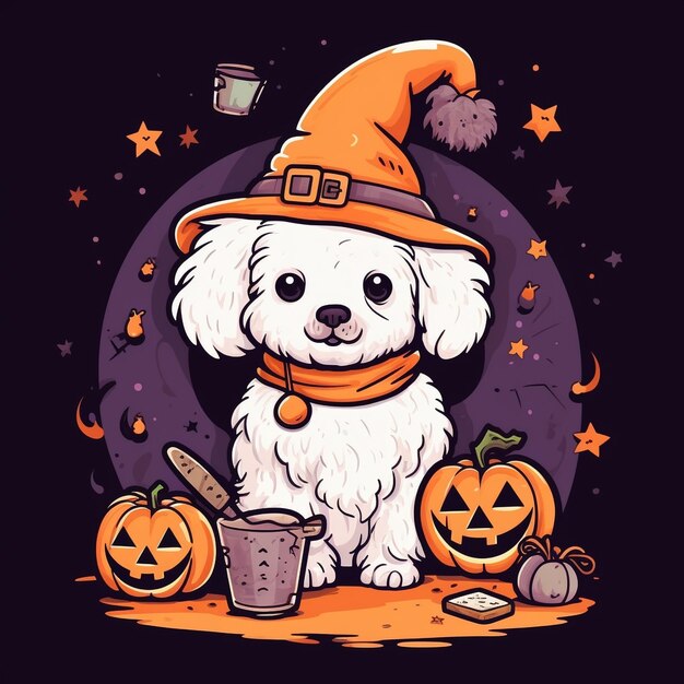 Foto una linda ilustración de pegatinas de arte para cachorros de halloween