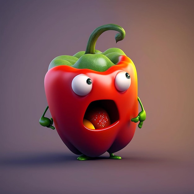 Linda ilustración de personaje de pimiento usando IA generativa